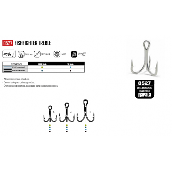 Garatéia Rapala 8527BN 6X tamanho 02 - Unidades Garatéia Rapala 8527BN 6X tamanho 02 - Unidades