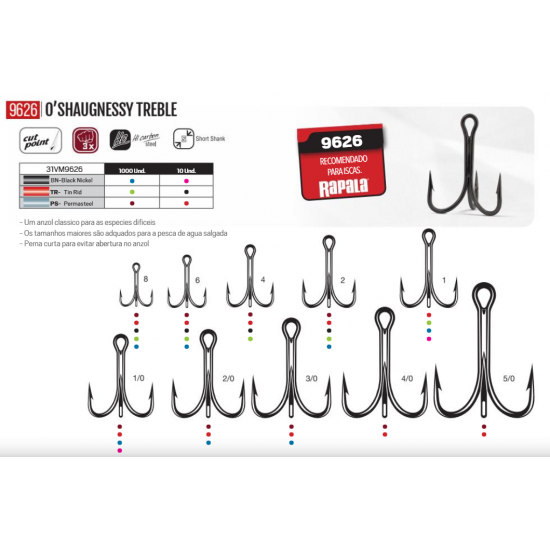 Garatéia Rapala 9626BN 3x tamanho 02 - 10 Unidades Garatéia Rapala 9626BN 3x tamanho 02 - 10 Unidades